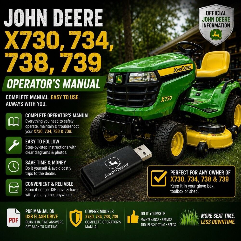 John Deere X730, X734, X738,X739 Owners Manual PDF USB Flash Drive
